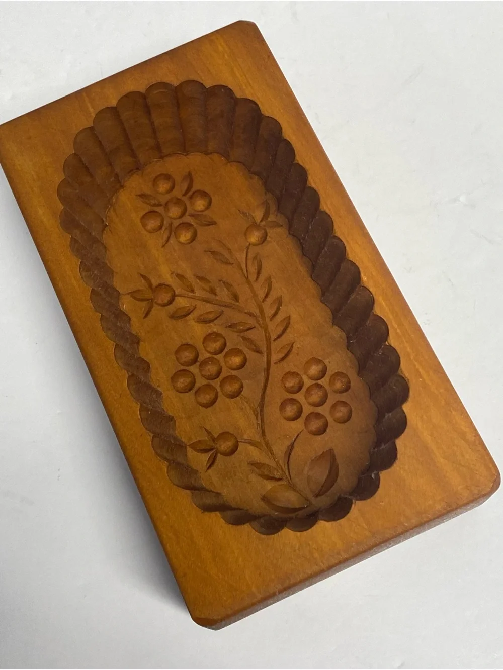 Vintage Hand Carved Wooden Butter Mold Floral Butter Press Farmhouse Primitive